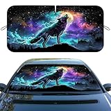 Wolf Howling Car Windshield Sunshades Full Moon Neon Psychedelic Heatshield Front...