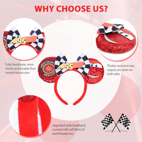 Mouse Ears Headband, Cars Ears for Women Adult Girls, Sequin Headband Park Ears for Trips Party Cosplay Costumes Accessories4