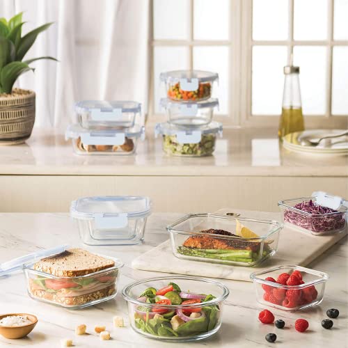 Image of FineDine 12 Piece Glass Storage Containers with Lids - Leak Proof, Dishwasher Safe Glass Food Storage Containers for Meal Prep or Leftovers, White