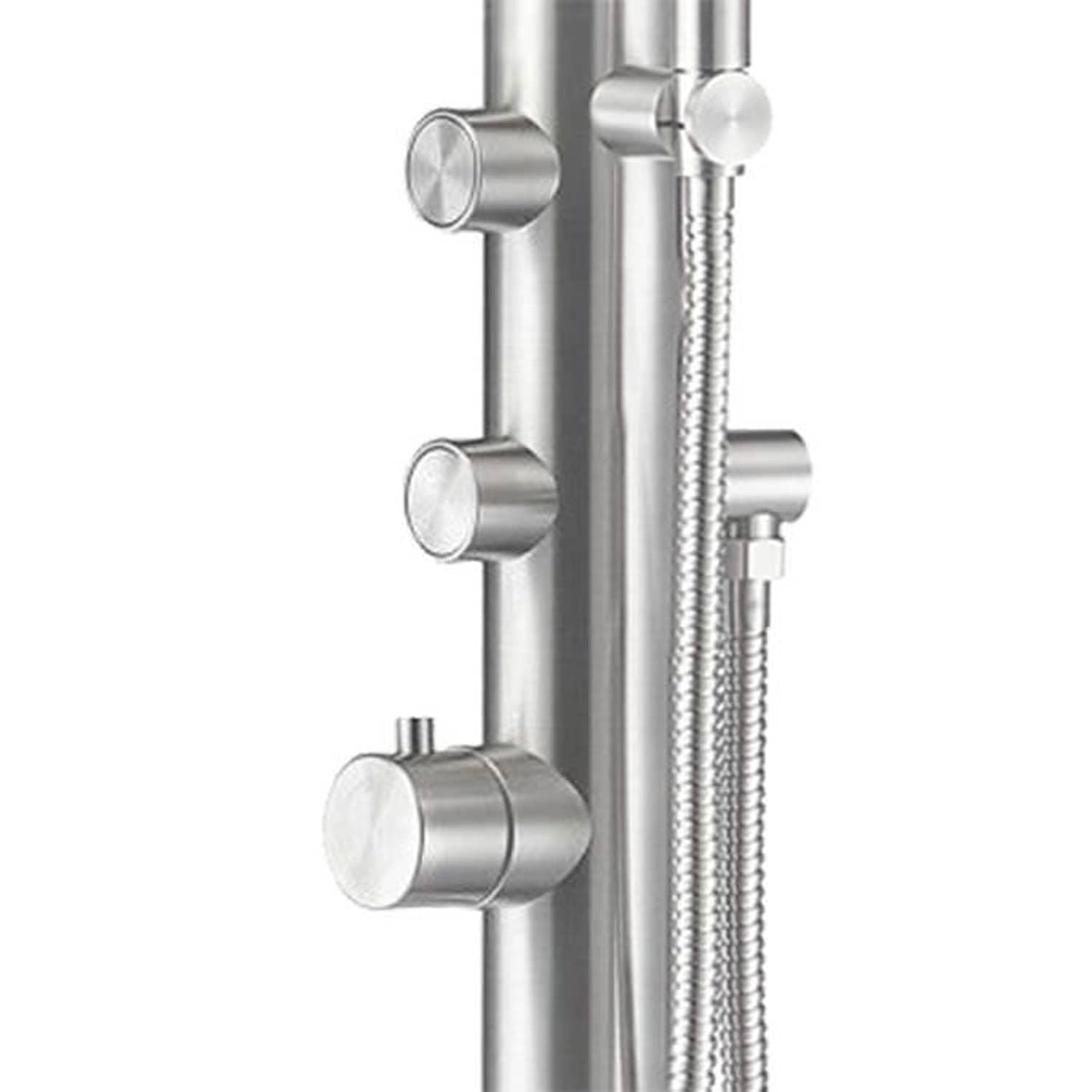SINED Douche exterieure en acier inoxydable AISI 316L satinee avec entree deau chaude et froide melangeur et douche a main corps et accessoires en inox modele DOCCIA BUDONI INOX