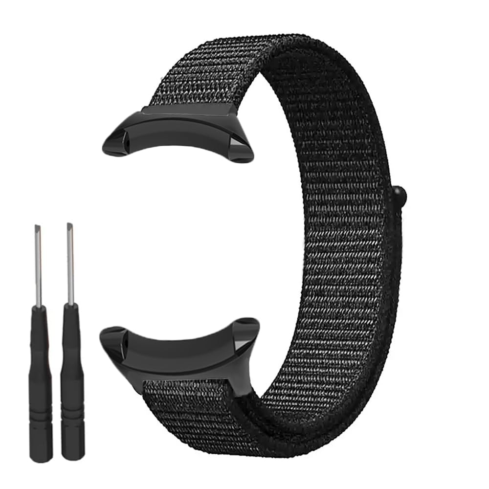 CJYVZN Soft Nylon Strap for Suunto Core All Black Smart Watch Bands Lightweight and Breathable Woven Wristband Metal Connectors (Black)