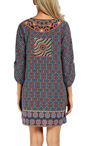 Image of Women Bohemian Neck Tie Vintage Printed Ethnic Style Summer Shift Dress