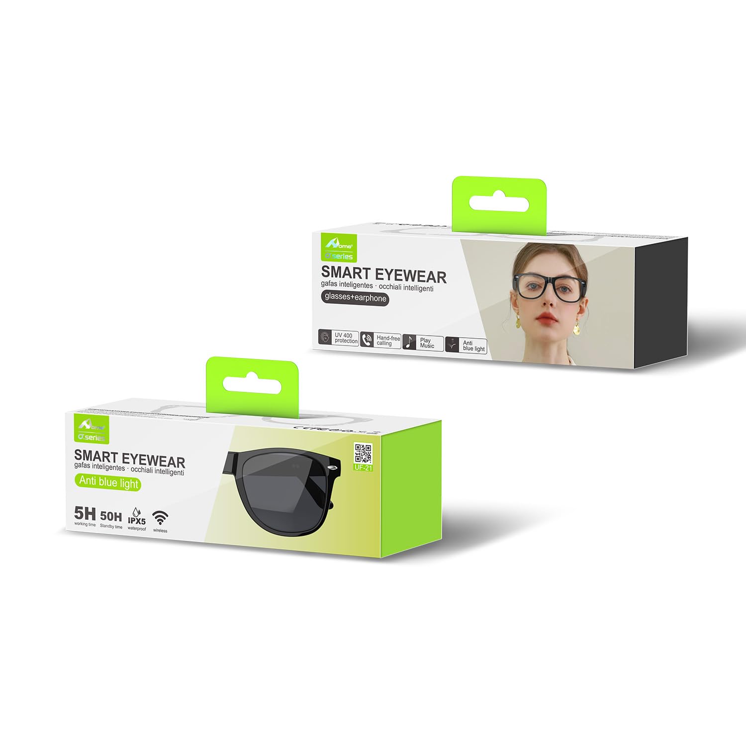 Home Gafas de Sol Smart Bluetooth, Gafas Inteligentes con Audio Open-Ear, UV400, Música, Llamadas y Control de Voz para Hombre y Mujer, Negro