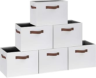 GhvyenntteS 6 Pack Large Fabric Storage Bins with Handles, 15x11x9.6 Inch Storage Baskets for Shelves, Foldable Closet Storage Bins for Shelves, Closet Organizers and Storage Boxes, White