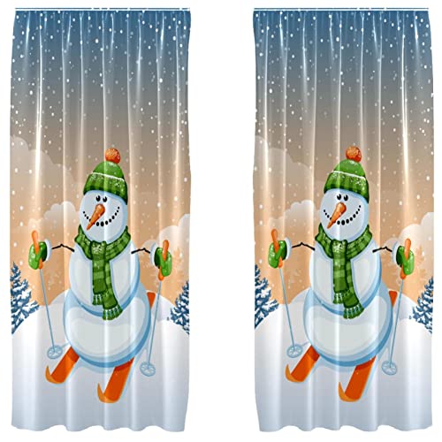 Cortinas navideñas de muñeco de nieve de 55x84" para transformar tu salón con estilo 2