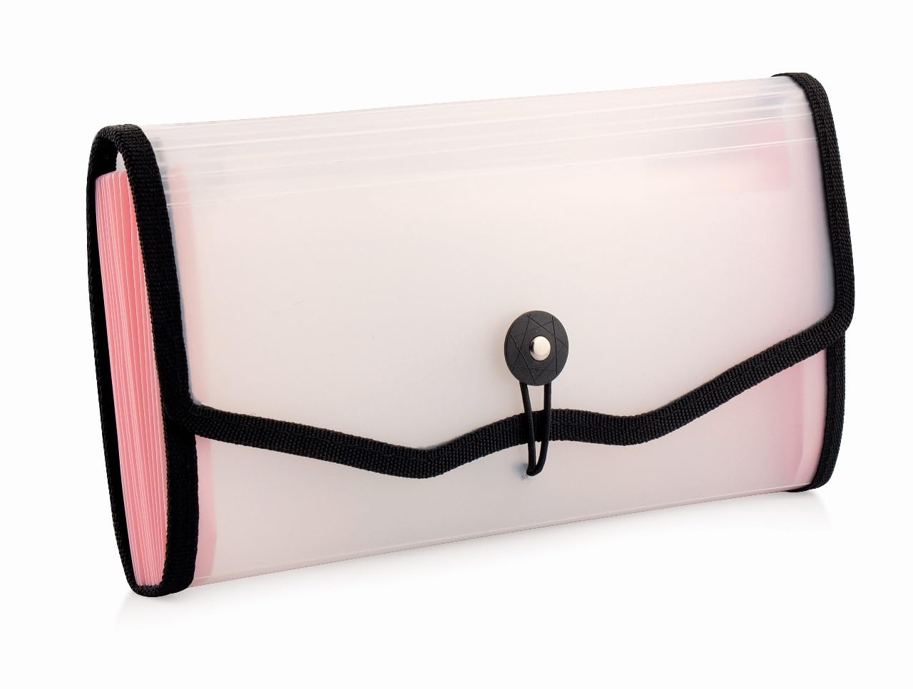 Polen Expanding Cheque Book Holder Case, 13 Pocket Transparent Passbook Holder/Bill Folder/Passport/Memo Card/Cash Storage Pouch Organizer with Elastic Closure.(Black)-image-20