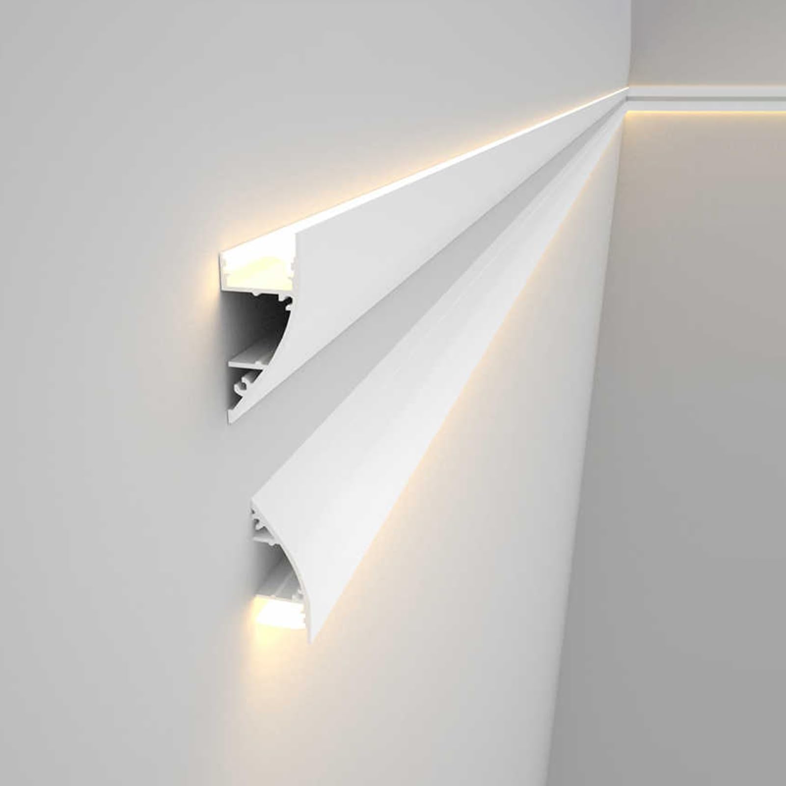 Profili per Strisce Led Parete Soffitto Illuminazione Indiretta Canale Luce Led, Canale In Alluminio Addensato Per Strisce Led, Rifiniture Casa Binario Riempito Per Soggiorno Camera Da Letto(2m(6.5ft)