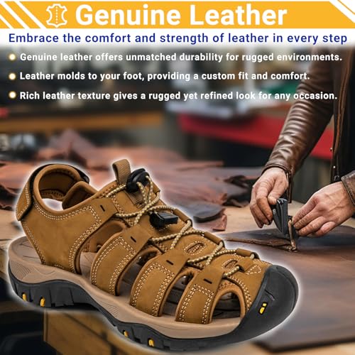 Men's Sport Sandals Closed Toe Leather Hiking Athletic Walking Outdoor Beach Trail River Fishing Water Shoes Lightweight Comfortable Waterproof2