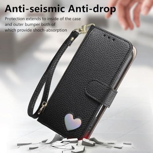 Étui portefeuille iPhone 14 Plus en cuir de style clapet noir - 6