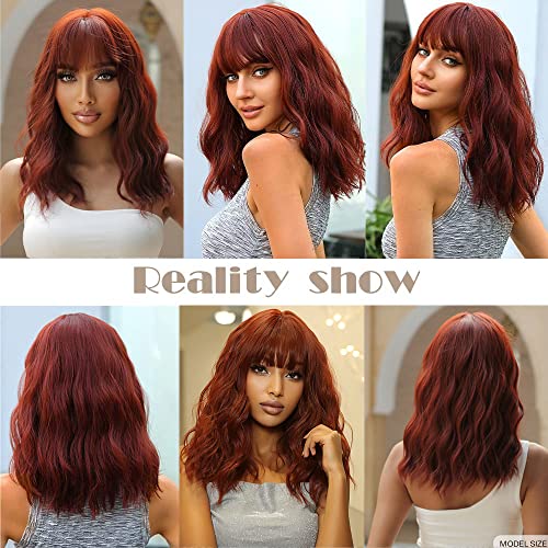 Allbell Burgundy Wigs For Women Short Wavy Bob Wig Red Wig With Bangs Synthetic Wig Heat Resistant Cosplay Wig For Any Occasion #TOP5