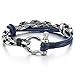 COOLSTEELANDBEYOND Acier Bracelet Vis Manilles d'ancrage - Homme Femme - Noir Blanc Cuir sur Cordon - Nautique Marin Envelopper Bracelet