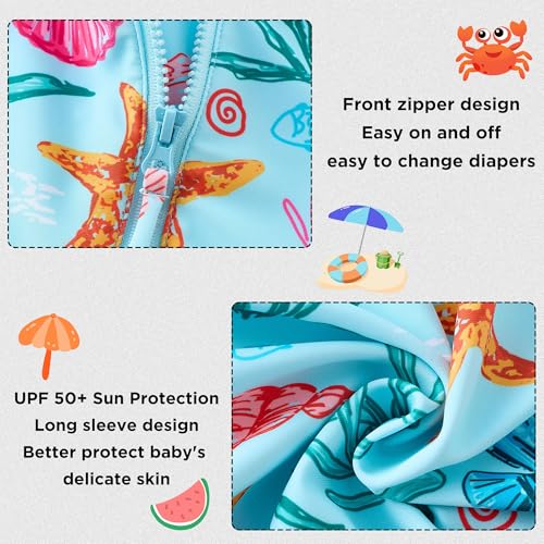 Image of Baby Girls' One Piece Swimsuit Long Sleeve Rash Guard Swimwear