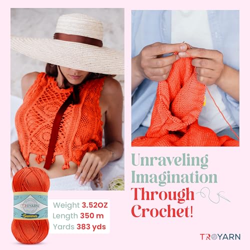 Image of TROYARN Summer (4- Skeins Pack) Silk Effect Hand Knitting Yarn Crochet Art Lace Craft 100% Microfiber Acrylic 4x100 gr (4x383 yds) (105037 - Orange)