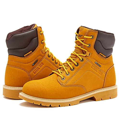 Hi-Tec Axel Steel Toe Waterproof Work Boots For Men, Slip Resistant Industrial & Construction Boots With Safety Toe, 7 Inch - Tan, 10 Medium #TOP11