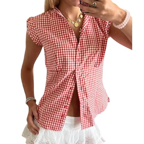 10 Best Girls Gingham Shirts That Are Perfect for Any Occasion 10 Y2K Short Sleeve Gingham Plaid Crop Top for Women
