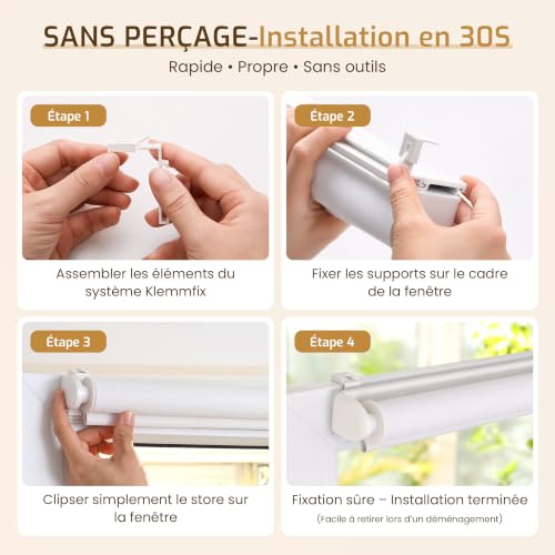 Grandekor Store Enrouleur Occultant sans Perçage 45 x 80cm (Toile 45.8cm) – vue 3