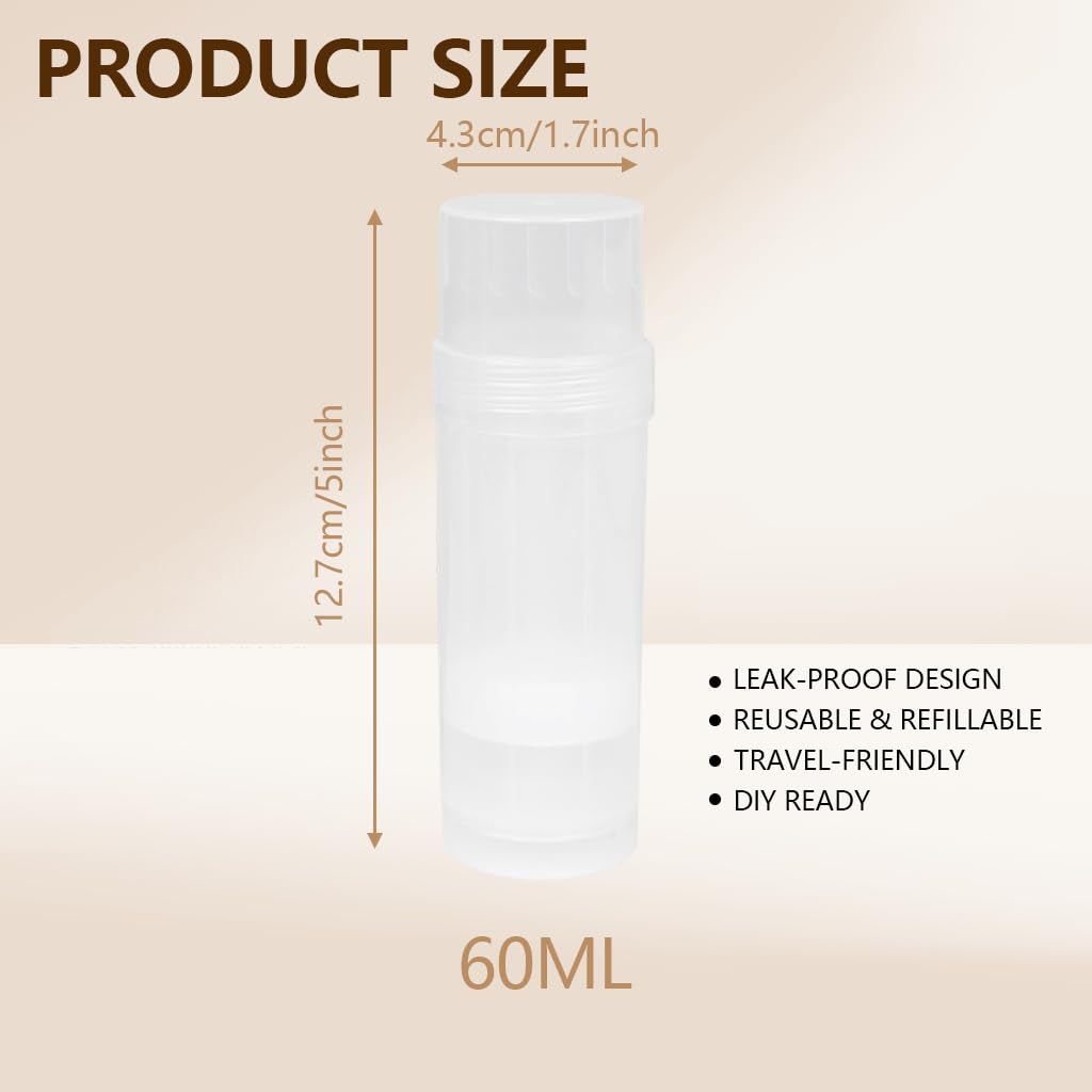 50 recipientes vacíos de desodorante giratorios, de plástico, rellenables, tubos de bálsamo para pintalabios caseros, protector solar, bálsamo (60 ml)