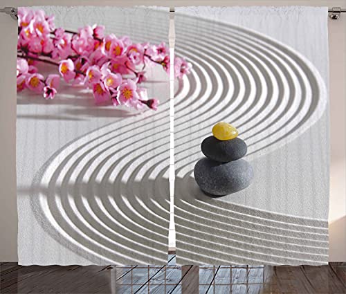 Ambesonne Spa Curtains, Japanese Stones of Meditationon on The Sandy and Blurry Back Tropic Orchids Relax Yoga Spirit Picture, Living Room Bedroom Window Drapes 2 Panel Set, 108 X 84, Dimgrey Pearl