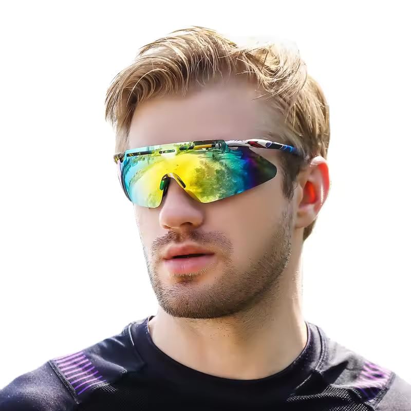 Image of Universal Wraparound Rimless UV400 Protected Sports Sunglasses - for Cycling Cricket Riding Running Tennis Hydrophobic Anti Glare Lens with Full Coverage & Protection with Rich Grip (Blue Mirror)