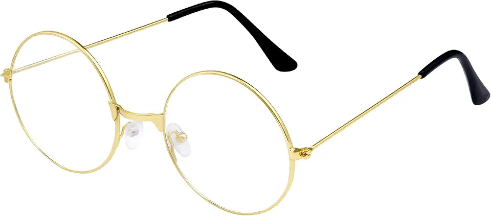 Óculos redondos retrô com lentes transparentes, armação de metal sem receita médica, óculos de fantasia redondos para mulheres e homens