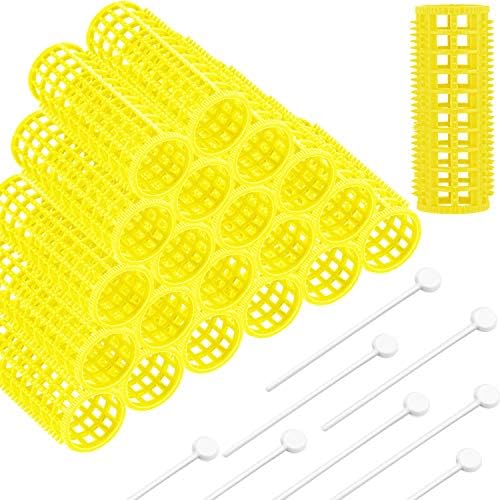 24 Pieces Brush Hair Rollers Mesh Hair Rollers Hair Curlers Rollers with Roller Pins for Women Girls Hair Barber Hairdressing Tools Hairstyle Supplies (15 mm, Yellow)
