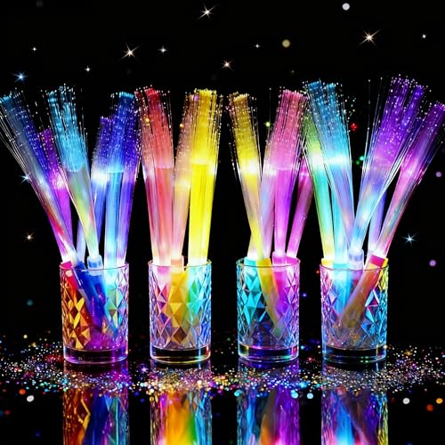 Jsronms 24 Pcs Fiber Optic Wand,Glow Fiber Optic Wands,Glow In The Dark Party,Glow Wands Led Light Up Party Favors For Wedding,Neon Party,New Year Party Favors,Halloween,Christmas,Bar Dj