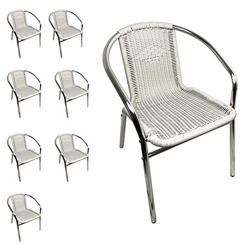 Mojawo Qualität 8 Stück Aluminium/Polyrattan Bistrostuhl stapelbar...