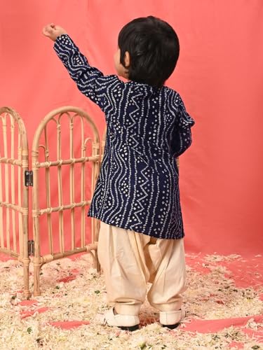 Image of Vastramay Boys' Bandhani Kurta and Patiala Set - Traditional Cotton Ethnic Wear for Infants, Perfect for Weddings and Festive Occasions