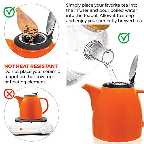 Tealyra - Drago Ceramic Teapot - 37Oz (4-6 Cups) - Large Stylish Teapot With Stainless Steel Lid Extra-Fine Infuser To Brew Loose Leaf Tea - Bpa-Free - Orange #TOP4