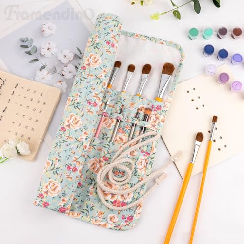 Image of Framendino, 20 Slot Paint Brush Holder Canvas Storage Artist Organizer Roll-Up Case Bag