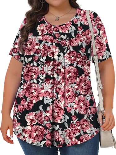 Image of Tencede Womens Plus Size Tops Tunic Short Sleeve Crew Neck Shirts Casual Soft Blouse 1X-5X