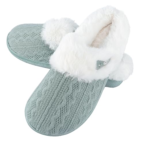 Pantoufles moelleuses mixtes en tissu tricoté vert sabots d'hiver