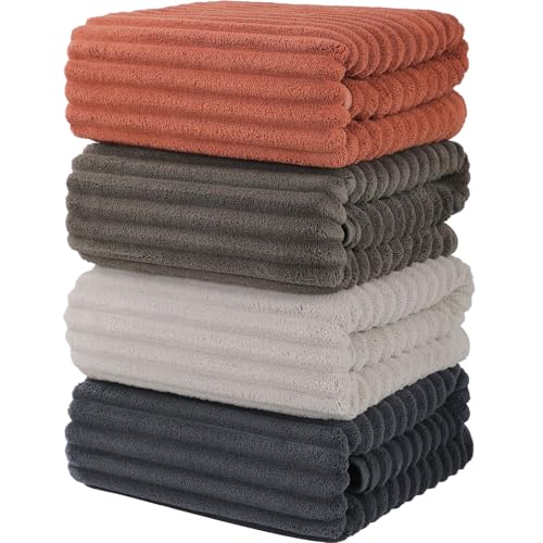 Bedvcaty Luxury 4-Piece Quick-Dry Bath Towel Set 27.5X 55 Inches Ultra Soft Microfiber for Bathroom Bar Pool Gym & Travel Elegant Twill Design