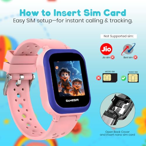 Image of GameSir Q15 Kids Smart Watch - 1.44 inch TFT Display | 3G /4G SIM Support | GPS Tracking & Two-Way Calling | Water Rasistence| Learning & Gaming Apps Smartwatch for Boys & Girls-(Pink)