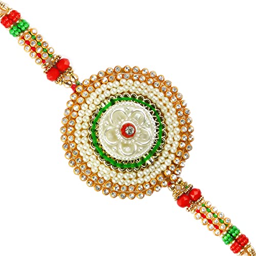 Image of eCraftIndia Silver Floral Designer Rakhi for Brother | Raksha Bandhan Rakhi for Bhai Bhaiya
