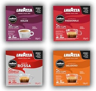 Lavazza, 4 Variety Pack, A Modo Mio, Coffee Capsules, Compostable, 4 packs of 16 Coffee Pods (64 Coffee Capsules)
