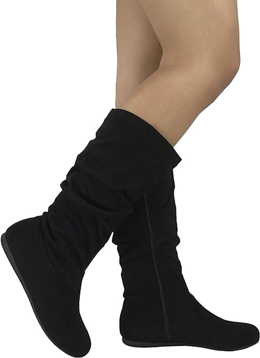 Forever Women Round Toe Slouch Vegan Comfy Flat Mid Calf Tall Boots