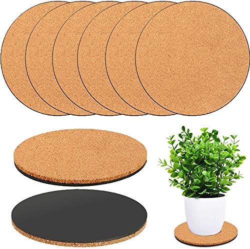 Venyat 6 Pieces Cork Plant Coasters 6 Inch Cork Plant Mats Cork Coaster for Planters Plant Coasters for House Plants Indoors (Nude & Black)