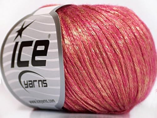 Rock Star, Gold, Pink, Metallic Shine, Soft Nylon Merino Wool Acrylic Blend Yarn, 50 Gram