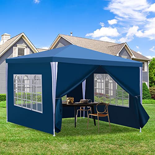 Daromigo Pavillon 3x3m, Gartenpavillon Wasserdicht Partyzelt, mit abnehmbaren Seitenteilen und großen Fenstern, Gartenzelt UV Schutz für Outdoor Garten Party Camping, Blau