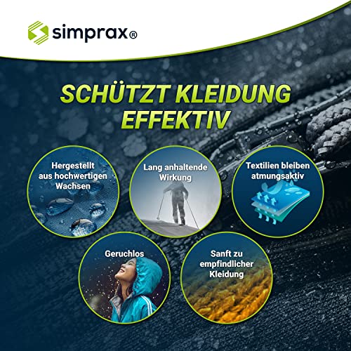 simprax® Textil Wash-In Imprägnierung - Klimaneutrales Imprägniermittel. Umweltfreundliche Einwaschimprägnierung für Funktions- & Outdoortextilien wie Gore-Tex, etc. Waschmaschine o. Handwäsche