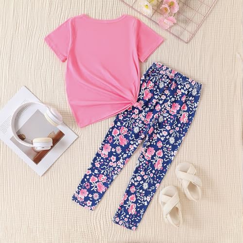 Image of 4-7T Kids Toddler Girls Print Outfits Short sleeved Flower Printed Top+Flower Print Pants Set