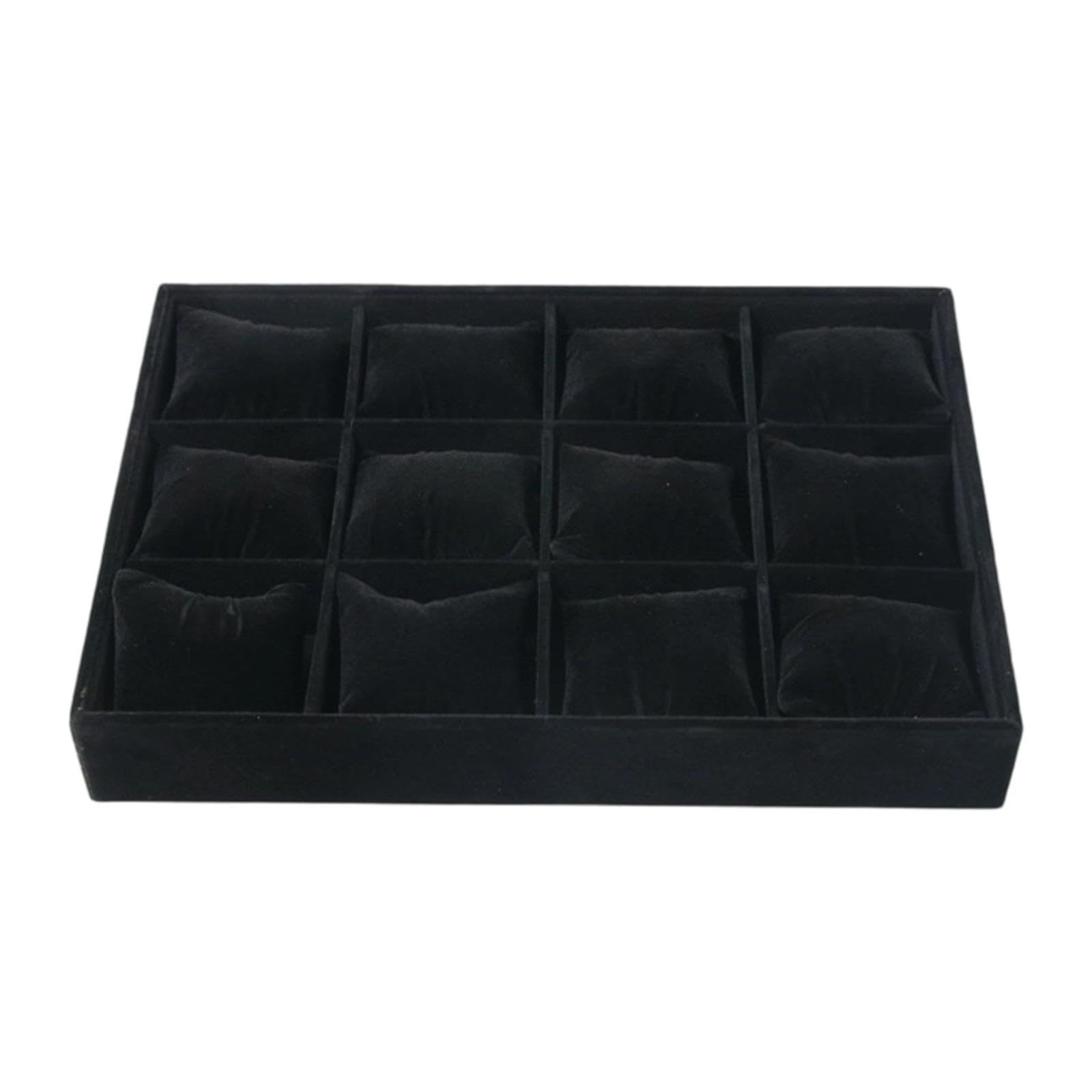 Vassoio Organizer per Orologi E Gioielli con 12 Cuscinetti per Bracciali E Collane, Nero