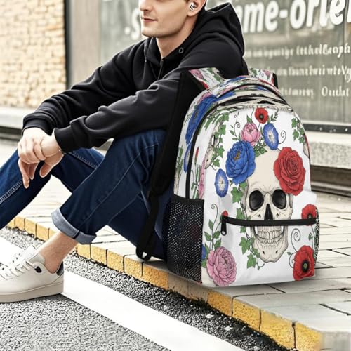 Mochila escolar para mujer y hombre con estampado de calaveras para universidad y viaje 7