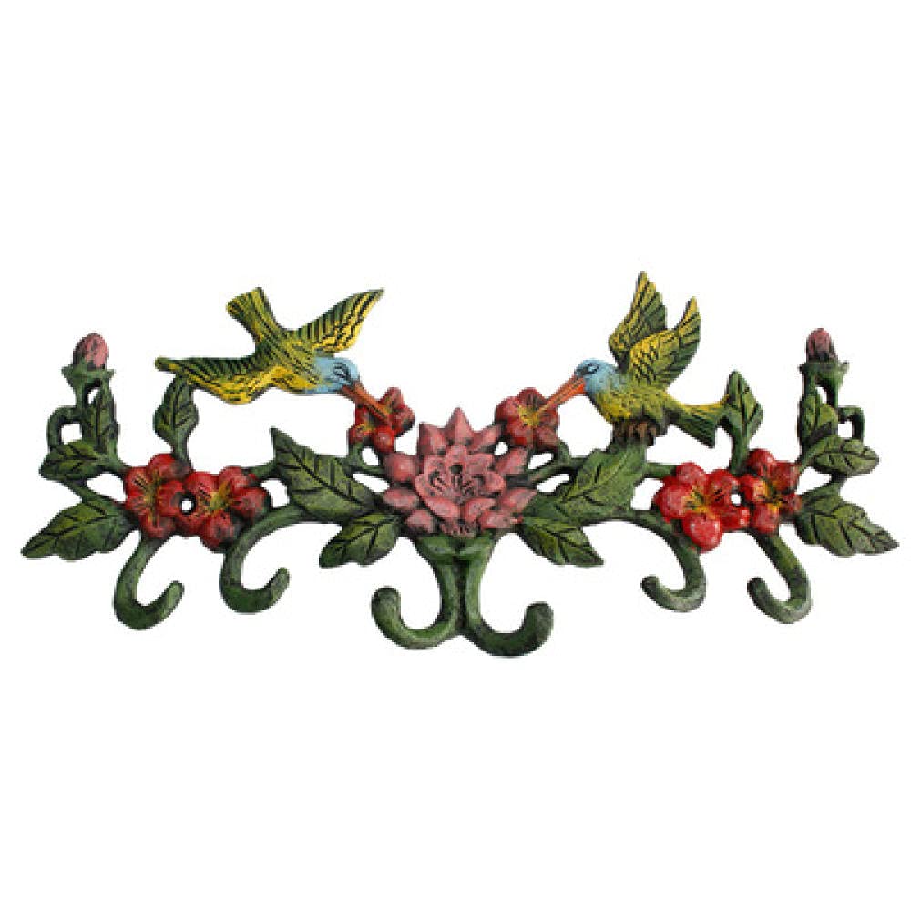 Porte-manteau fleurs et colibris à 6 crochets robustes en fer