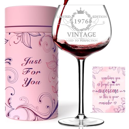 50TH Birthday Gifts for Her, Vintage 1976 Engraved 50th Wine Glass, 50 Year Old Birthday...