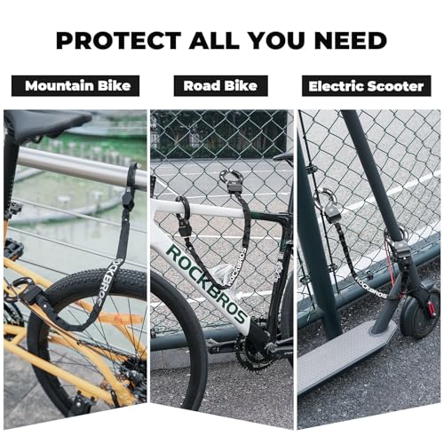ROCKBROS Zamek rowerowy z łańcuchem, zapięcie łańcuchowe do skutera elektrycznego, zabezpieczenie przed kradzieżą, długość 59 cm z 2 kluczami, do kasku rowerowego