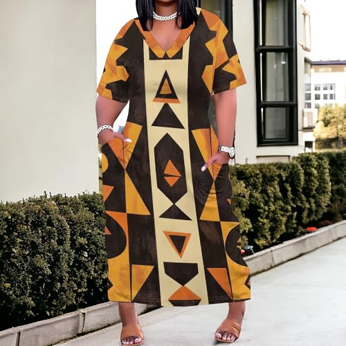 Image of SUZONANA Plus Size Dresses for Curvy Women African Print American Dress Summer Outfits Casual Loose with Pocket