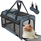 Tresbro 猫 キャリーバッグ [アップグレード版] 猫 きゃりーバッグ ロック式ダブルファスナー カーテン付きの 猫 キャリー 犬 キャリーバッグ 変形しない 通気性 車載/旅行/通院/防災害避難用 ペット キャリーバッグ 猫用 犬用 小型犬用 手提げ キャリー ショルダー（ダークグレー）