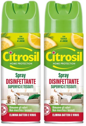 Citrosil Disinfettante Spray, Azione Virucida Completa, Elimina Fino al 99,9% di Virus e Batteri, Essenza di Agrumi, 300 ml (Confezione da 2)